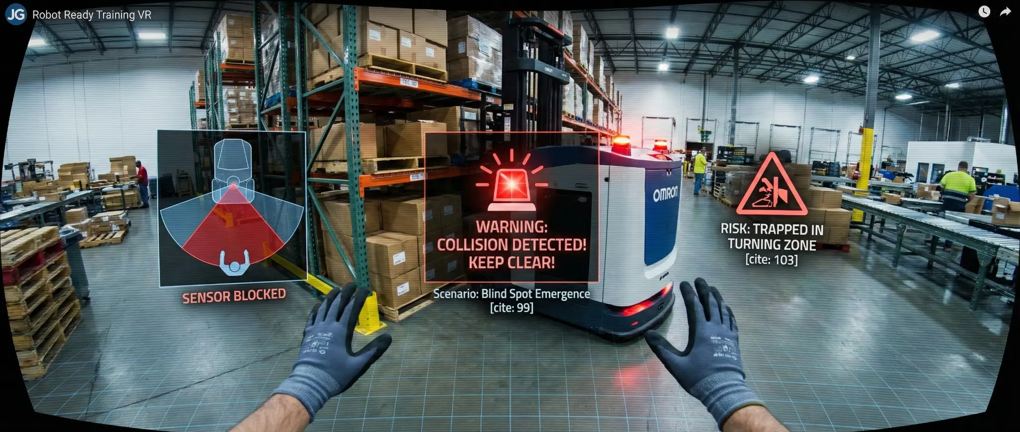 Worker using robot safety VR training