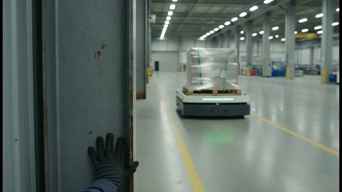 搬送ロボットが走る物流センターの通路