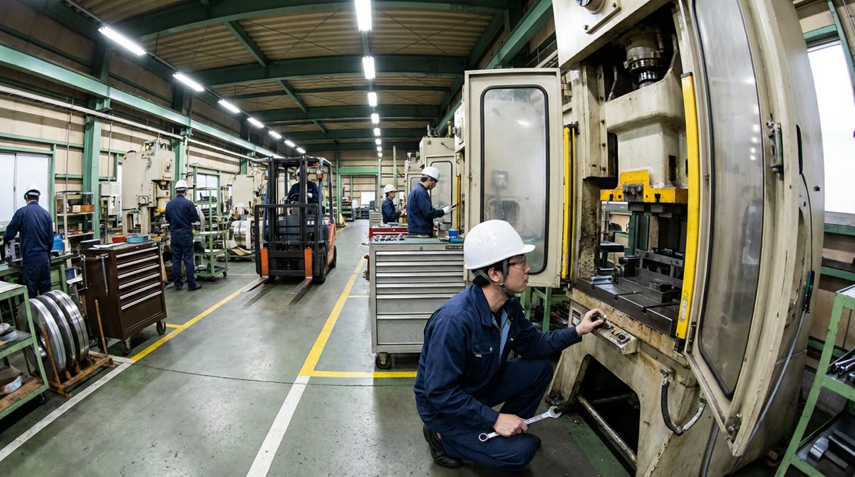 製造工場の設備トラブル対応の場面